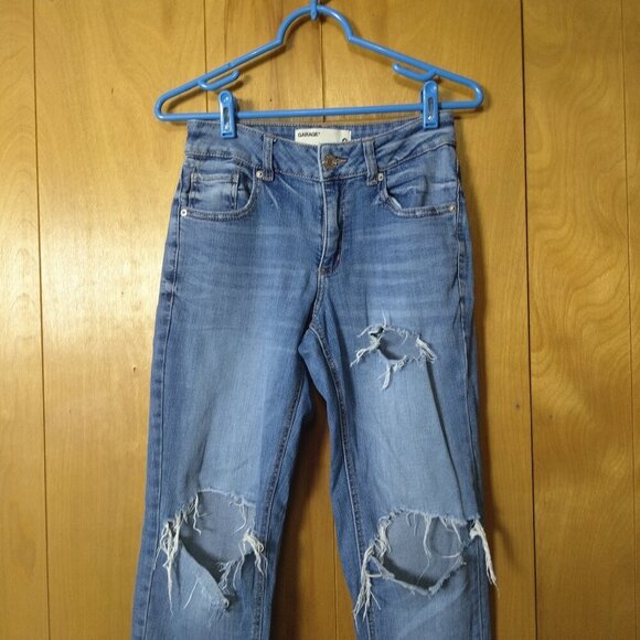 Garage Women's Size 0 Girlfriend Distressed Destroyed Blue Denim Jeans - Picture 2 of 6